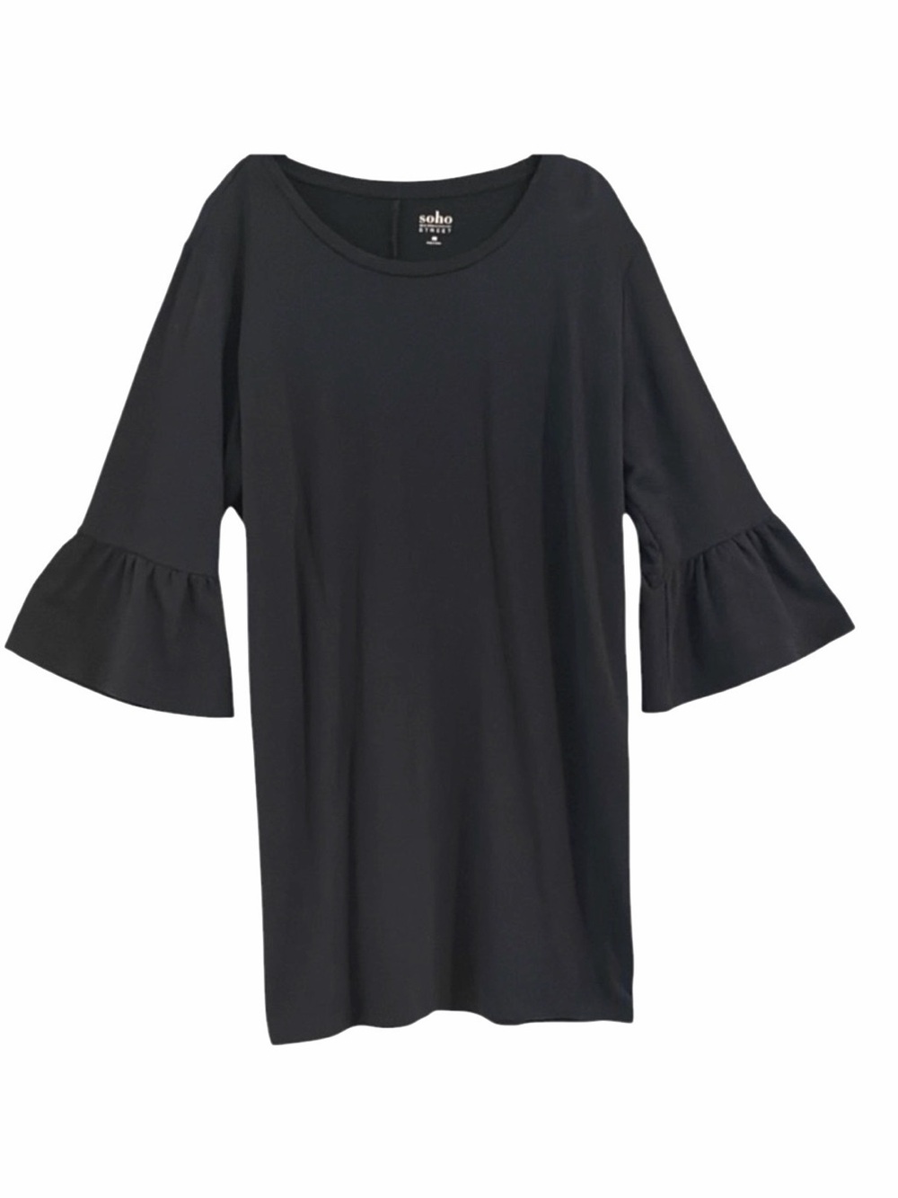 New York & Co Soho Street Black Ruffled Bell Sleeve Tunic Shift Dress XL